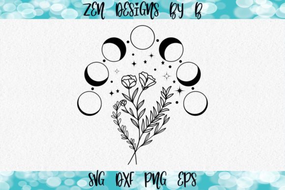 Exploring the Moon Phases W Floral Hand Drawn Design for Creative Projects